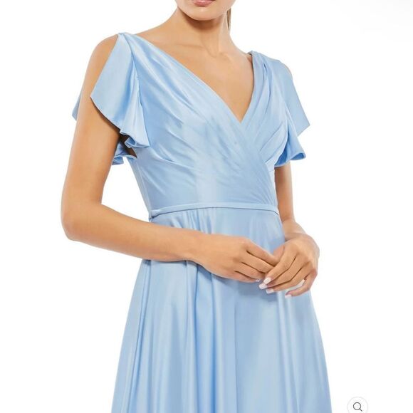 NWT Mac Duggal FLOUNCE SLEEVE SATIN GOWN Missing Belt - Picture 5 of 15